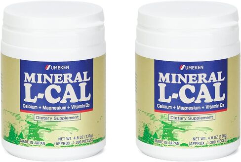 Umeken Mineral L-Cal Supplement, Small Bottle, 2 Month Supply, Enriched with Magnesium, Vitamin D3 and Minerals, 130g, 1300 Balls (Pack of 2) in Saudi Arabia