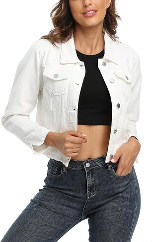MISS MOLY Jean Jacket Women’s Frayed Washed Button Up Cropped Denim Jacket w 2 Side Pockets in Kuwait