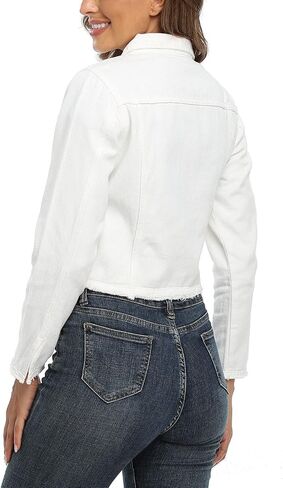 MISS MOLY Jean Jacket Women’s Frayed Washed Button Up Cropped Denim Jacket w 2 Side Pockets in Kuwait
