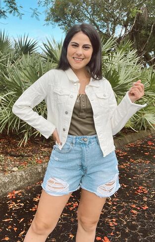 MISS MOLY Jean Jacket Women’s Frayed Washed Button Up Cropped Denim Jacket w 2 Side Pockets in Kuwait