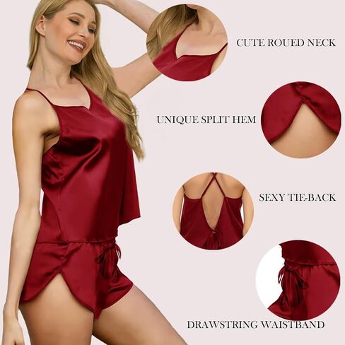5Pcs Womens Silk Pajamas Set Sexy Cami Shorts Pj Sets Lingerie Satin Pajama Sets Loungewear Pjs Silky Sleepwear in Kuwait