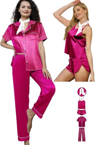 5Pcs Womens Silk Pajamas Set Sexy Cami Shorts Pj Sets Lingerie Satin Pajama Sets Loungewear Pjs Silky Sleepwear in Kuwait