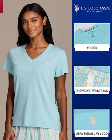 U.S. Polo Assn. Pajama Sets for Women 2 Piece, PJ Sets for Women with Knit Sleep Tee and Woven Pajama Pants with Pockets in Kuwait