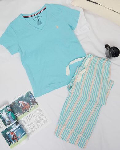 U.S. Polo Assn. Pajama Sets for Women 2 Piece, PJ Sets for Women with Knit Sleep Tee and Woven Pajama Pants with Pockets in Kuwait
