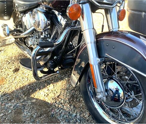 Mofun Gloss Black Engine Guard Highway Crash Bar Compatible with Harley Softail FL Models Deluxe Fat Boy Slim Heritage Springer Classic Cross Bones 2000-2017 in Kuwait