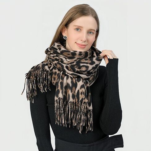Wander Agio Womens Warm Scarf Pashmina Shawls and Wraps Large Winter Blanket Cashmere Scarves for Women Print Classic Leopard in Kuwait