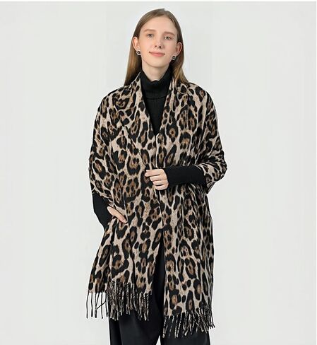 Wander Agio Womens Warm Scarf Pashmina Shawls and Wraps Large Winter Blanket Cashmere Scarves for Women Print Classic Leopard in Kuwait