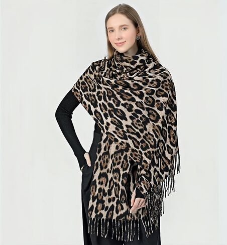 Wander Agio Womens Warm Scarf Pashmina Shawls and Wraps Large Winter Blanket Cashmere Scarves for Women Print Classic Leopard in Kuwait