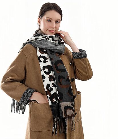 Wander Agio Womens Warm Scarf Pashmina Shawls and Wraps Large Winter Blanket Cashmere Scarves for Women Print Classic Leopard in Kuwait