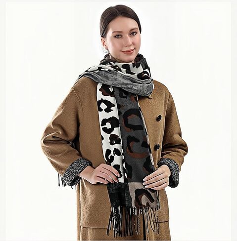 Wander Agio Womens Warm Scarf Pashmina Shawls and Wraps Large Winter Blanket Cashmere Scarves for Women Print Classic Leopard in Kuwait
