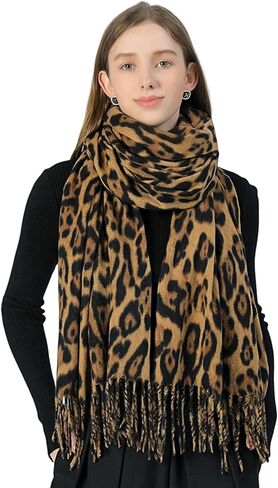 Wander Agio Womens Warm Scarf Pashmina Shawls and Wraps Large Winter Blanket Cashmere Scarves for Women Print Classic Leopard in Kuwait