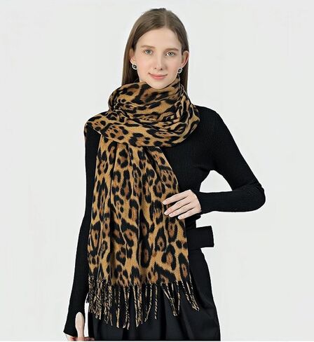 Wander Agio Womens Warm Scarf Pashmina Shawls and Wraps Large Winter Blanket Cashmere Scarves for Women Print Classic Leopard in Kuwait