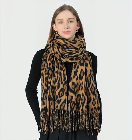 Wander Agio Womens Warm Scarf Pashmina Shawls and Wraps Large Winter Blanket Cashmere Scarves for Women Print Classic Leopard in Kuwait
