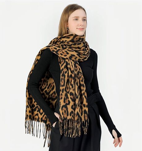 Wander Agio Womens Warm Scarf Pashmina Shawls and Wraps Large Winter Blanket Cashmere Scarves for Women Print Classic Leopard in Kuwait