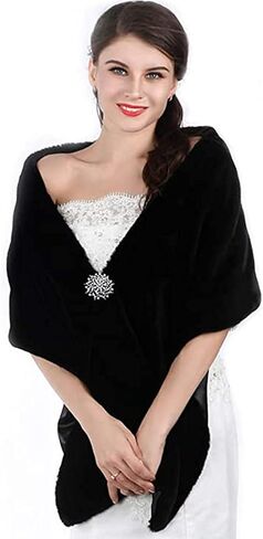 Jovono Women's Wedding Fur Shawl and Wraps Bridal Fur Stoles with Rhinestone Brooch for Bride and Bridesmaids in Kuwait