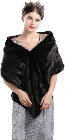 Jovono Women's Wedding Fur Shawl and Wraps Bridal Fur Stoles with Rhinestone Brooch for Bride and Bridesmaids in Kuwait