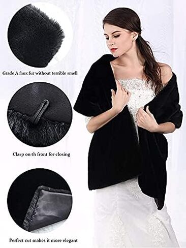 Jovono Women's Wedding Fur Shawl and Wraps Bridal Fur Stoles with Rhinestone Brooch for Bride and Bridesmaids in Kuwait