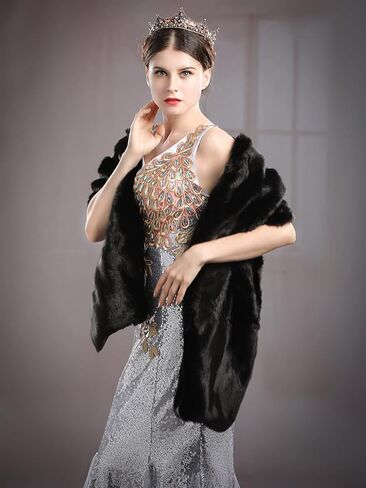 Jovono Women's Wedding Fur Shawl and Wraps Bridal Fur Stoles with Rhinestone Brooch for Bride and Bridesmaids in Kuwait