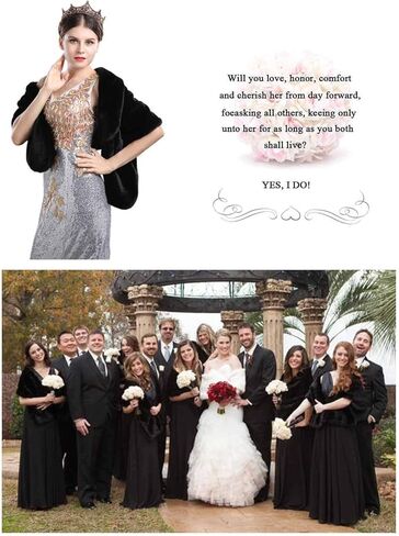 Jovono Women's Wedding Fur Shawl and Wraps Bridal Fur Stoles with Rhinestone Brooch for Bride and Bridesmaids in Kuwait