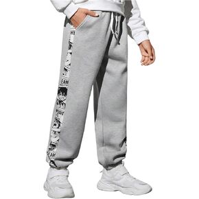 Boy's Y2K Graphic Sweatpants Drawstring Waist Tie Front Jogger Pants with Pockets
