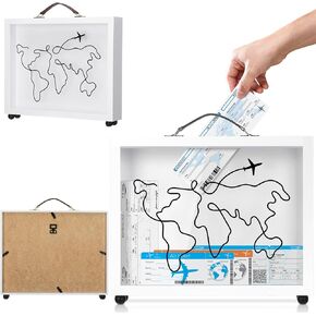 Travel Shadow Box Adventure Archive Box 12 x 10'' Top Loading Display Case Frame for Memories with Slot Travel Movie Sporting Events Concert Ticket Stubs Keepsake Box