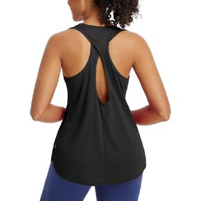 BALEAF Womens Workout Tops Cross Open Back Tank Tops Racerback Sleeveless Tennis Yoga Athletic Running Gym UPF 50+