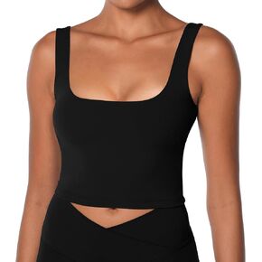 Sunzel Women's Double Lined Tank Top, Sleeveless Square Neck Crop Top, Yoga & Fitness Fitted Workout Casual Activewear Shirt