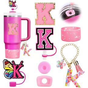 مجموعة إكسسوارات كأس ستانلي الوردي 7 قطع تتضمن حزام مقبض زجاجة المياه، ملصق حرف M، حذاء كأس ستانلي Siliocne، غطاء من القش السيليكون، سحر ستانلي لكوب ستانلي 40 و30 أونصة in Kuwait