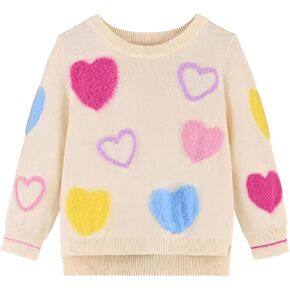 GORGLITTER Girl's Fuzzy Heart Long Sleeve Sweater Cute Crewneck High Low Pullover Tops Preppy Clothes