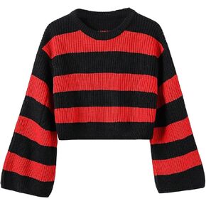 SOLY HUX Girl's Striped Sweaters Color Block Knit Fall Sweater Long Sleeve Drop Shoulder Pullover Tops