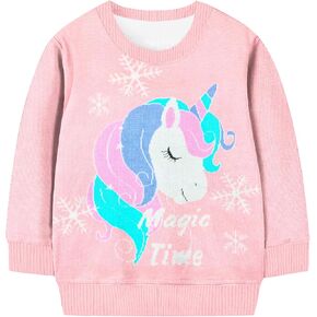 Girls Unicorn Sweaters Kids Long Sleeve Cable Knit Sweater Chunky Pullover Jumper Fall Winter