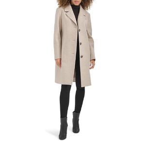 Kenneth Cole Women's Notch Collar Fly Front Single Breasted Topcoat