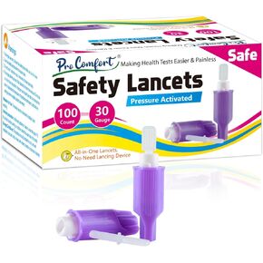 Safety Lancets for Diabetes Testing [100 Count] 30 Gauge 1.8 mm All-in-One Pressure Activated Sterile Blood Lancets for Comfortable Testing