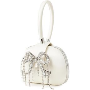 Self Portrait Women's Cream Satin Top Handle Clutch Bag