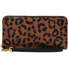 Fossil Logan Zip Around Clutch Wallet, Black/Leopard