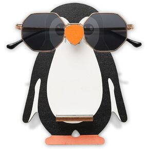 1 Pcs Creative Penguin Eyeglasses Holder Hand Carved Wooden Glasses Storage Rack Sunglasses Storage Organizer Eyeglasses Display Holder for Christmas Entryway Living Room Bedroom Office Desk