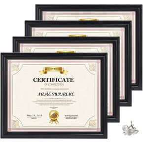 Calenzana 8.5x11 Certificate Document Diploma Frame, Black Picture Frames 8.5 x 11 for Wall and Tabletop Display, 4 Pack