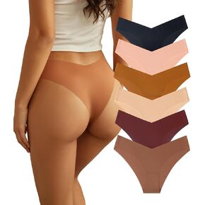 Women Seamless Underwear Soft No Show Stretch Bikini Invisibles Hipster V Cut Panties 6 pack