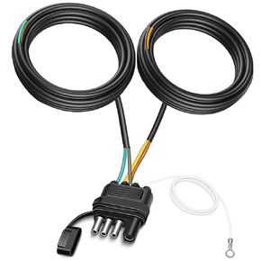 26FT 4 Pin 5 Wire Trailer Wiring Harness with PVC Protective Tube, 4 Way Flat Trailer Connector, Trailer Lights and Wiring Kit, Trailer Wire Connector Plug for Trailer Boat RV Tractor... (26FT)