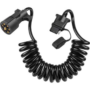 Oyviny 7 Way RV Blade to 4 Way Flat Trailer Plug Adapter 7.5ft, Stretchable Coiled Design 7 Pin to 4 Pin Trailer Extension Wiring with PU Jacket Protected Pure Copper, Plug & Play Installation