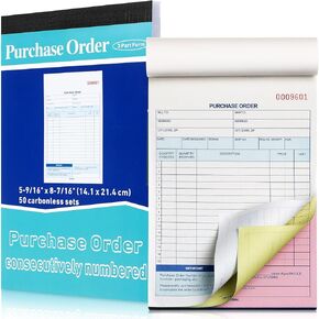 Lincia 10 Pack Purchase Order Book 3 Part Carbonless Purchase Order Forms for Small Business with Carbon Copies Cover, 50 Sets Per Book, 8.4 x 5.5 Inch