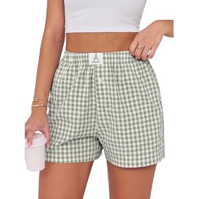 ANRABESS Shorts for Women Casual Summer Plaid Pajama Shorts Soft Elastic Gingham Lounge Sleep Boxers Bottoms