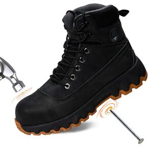 Mens work boots Steel Toe Boots for Men Genuine Leather Rubber Sole No Slip Waterproof Shoes Industrial & Construction Safety boots
