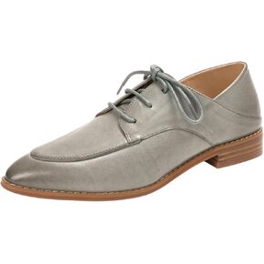 Mona flying Women's Pointed Toe Oxfords Derby Retro Lace up Leather Flat Office Work Shoes for Ladies