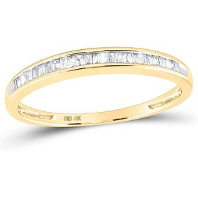 Solid 10K Yellow Gold Womens Baguette Real Natural Diamond Wedding Anniversary Band 1/6 Carat (.15 Cttw)
