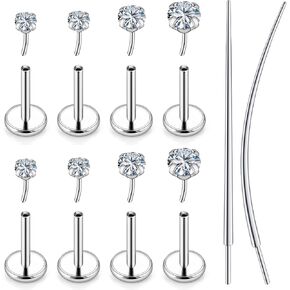 Jenxnjsjo 20/18g Threadless Flat Back Nose Lip Rings Cartilage Studs Earrings Surgical Steel Piercing Jewelry for Women Men