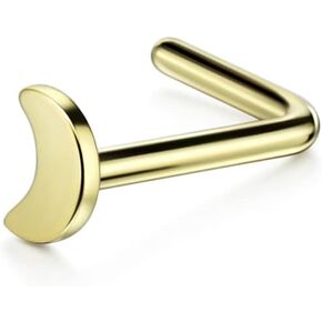 FANSING 20g Nose Rings L Shaped Nose Stud Surgical Steel Nose Studs for Women Men Moon Nose Rings Studs 20 Gauge Nostril Piercing Jewelry 1 Piece