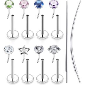 18/20g Threadless Nose Rings Piercing Jewelry for Women Surgical Steel Flat Back Cartilage Helix Tragus Studs Earrings Lip Medusa Labret