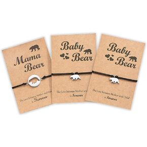 MANVEN Mother Daughter Bracelets Set for 3 Mama Bear Cub Charm Wish Bracelet Jewelry for Women Mom Grandma Daughter