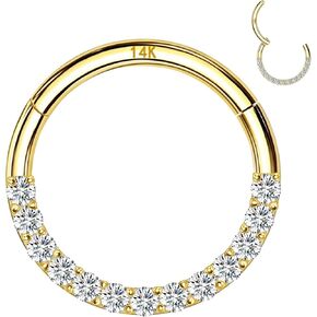 14k Yellow/White Gold Nose Rings 16G for Women & Men, 6mm 8mm 10mm Hinged Segment Cartilage Earring Hoop, Septum Rings, Helix, Rook, Tragus, Daith Body Piercing Jewelry